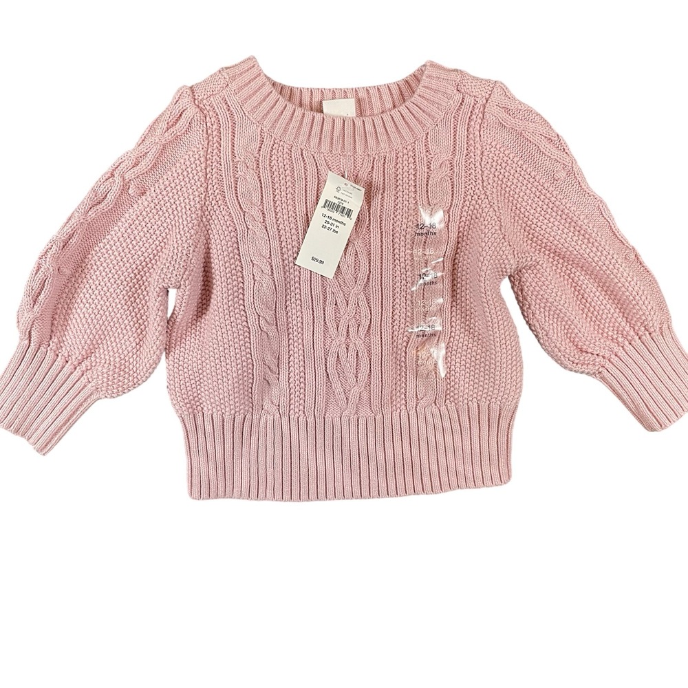 NWT Baby Gap Cable-Knit Sweater Pink‎ Size 12-18 Months 100% Cotton